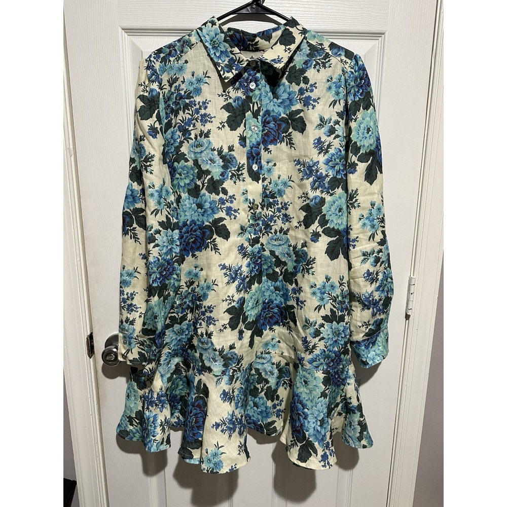 Tuckernuck Wild Zinnia Linen Callahan Mini Dress Blue And Green XL